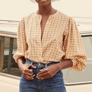 Dôen Scarlet top in Orange Meringue Plaid sz S